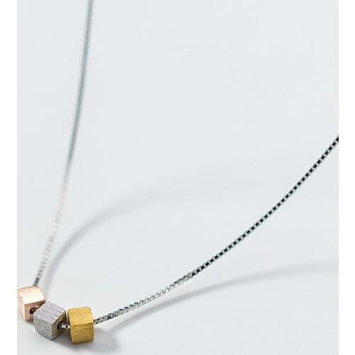 MloveAcc 925 Sterling Silver 3 Color Square Cube Charm Necklaces & Pendants for Women Fashion Girl Sterling-silver-jewelry