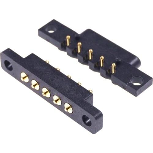 10pcs Spring Loaded Connector Pogo Pin 5 Pin 2.54 MM Pitch Male and female seat side board with screw holes for installation