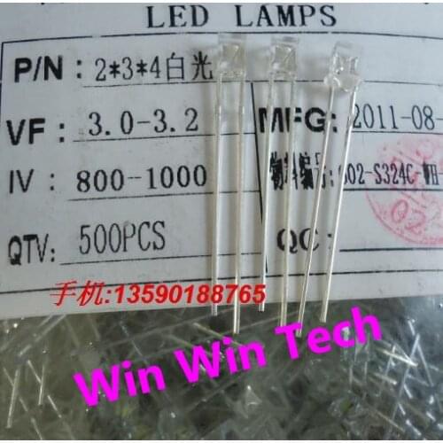 100PCS 2*3*4 LED white square flat white hair and a white light emitting diode