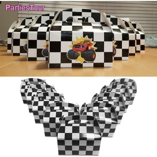 12pcs/set Black White Racing Treat Boxes Race Car Theme Party Cookie Goodies Containers Boys Girls Birthday Party Supplies