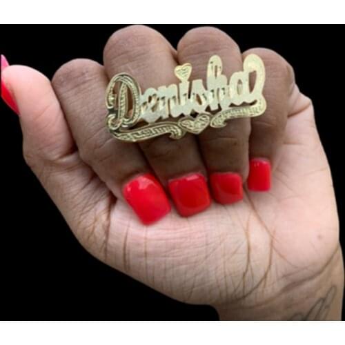 2021 New Two-color Electroplating Nameplate Ring Women Double Layer Custom Name Ring Personality Double Finger Ring Gold Gift