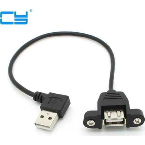 30cm 90 Degree Right Angled USB 2.0 A Male Connector to Female Extension Cable With Panel Mount Hole