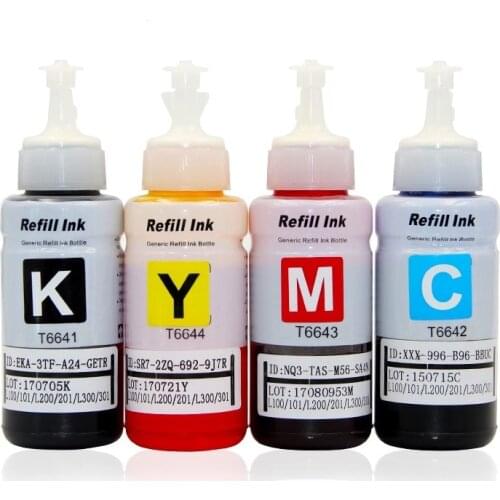 4 Color Dye Based Refill Ink Kit for Epson L100 L110 L120 L132 L210 L222 L300 L312 L355 L350 L362 L366 L550 L555 L566 printer