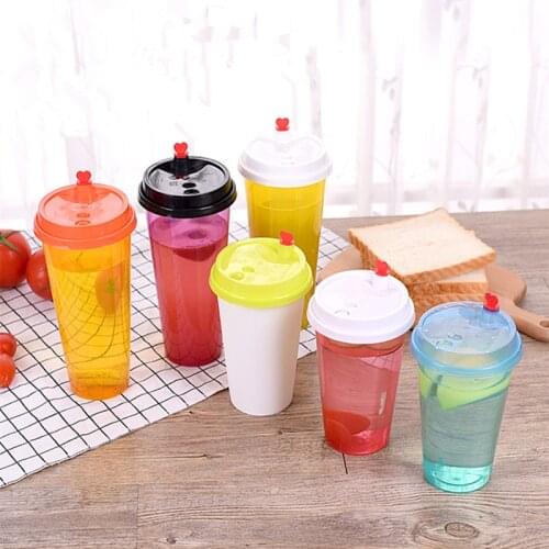 50pcs High quality disposable plastic cup 500ml ice coffee milk tea fruit juice beverage cups thick cold hot drink cup with lid