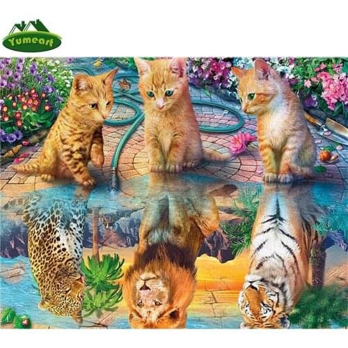 5D Diamond Painting Novelties Cat Tiger Lion Leopard Full Square Drill Diamond Embroidery Landscape Diamond Mosaic Animals Art
