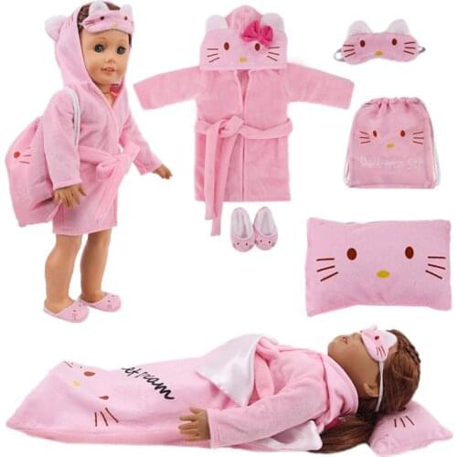 6Pcs Doll Sleeping Bag Bathrobes,Unicorn Jumpsuits,Sleeping Bag,Pillow,Mask,Slipper Fit 18Inch American&43CM Born Baby Girl Toys