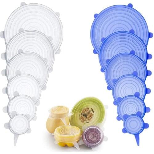 6 Pcs/Set Food Silicone Cover Universal Silicone Lids For Cookware Bowl Pot Lid Reusable Stretch Lids Wrap Kitchen Accessories