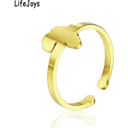 African Map Ring Stainless Steel Gold Resizable Africa Map Rings Silver Color Adjustable For Women Minimalist Jewelry Simple