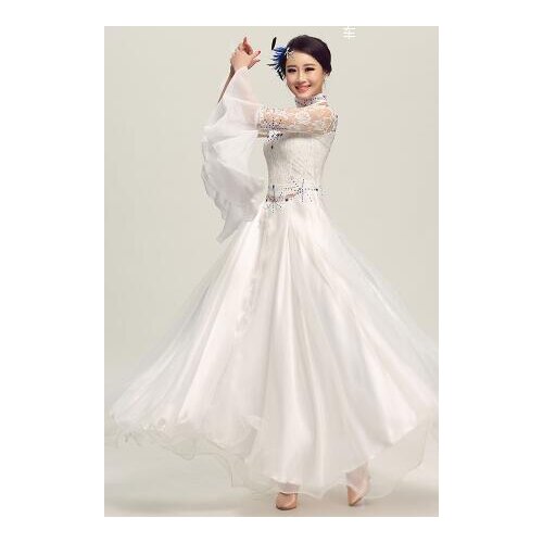 Ballroom Dress Viennese standard ballroom tango costume plus size lace white black pink red