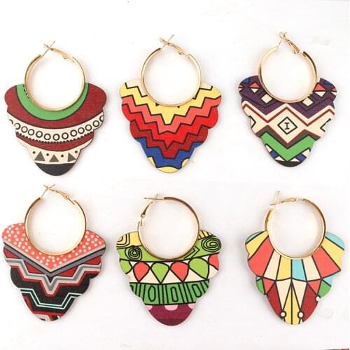 Free Shipping!printing Colorful Hoop Wooden Earrings can mixed colors