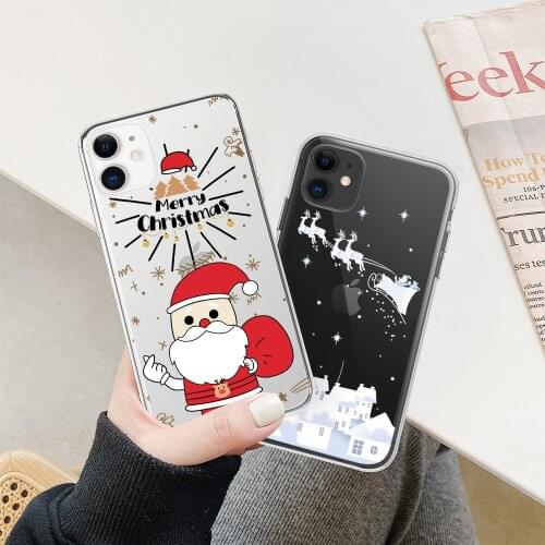 Moskado Santa Claus Snowflakes Elk Phone Case for iphone 11 12 Pro Max Mini X XS Max XR 7 8 Plus Dust-proof Mobile Phone Shell