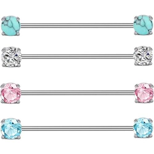 Fanpeijy 14G Stainless Steel Industrial Barbells Earring Zircon Nipple Rings Tragus Helix Cartilage Body Piercing Jewelry 2pcs