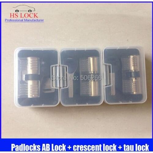 Hot sale Cutaway Practice Padlocks AB Lock + crescent lock + tau lock Pick Tools Locksmith Training Skill Tools Set with case