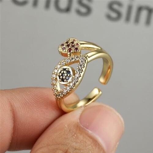 Creative Eye Small Stone Ring Cute Female Love Heart Ring Vintage Fashion Gold Color Opening Rings For Women Men Wedding Jewelry