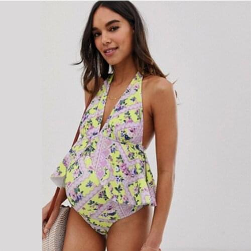 Maternity Swimsuit Women 2019 Print Beachwear for Women Sexy Swimwear Ruffle One Piece Bathing Suit Womens Swim Wear