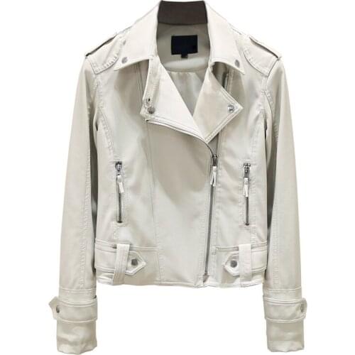 Autumn winter new net red leather jacket womens slim thin white leathers jackets ladies short motorcycle wash PU leather coat