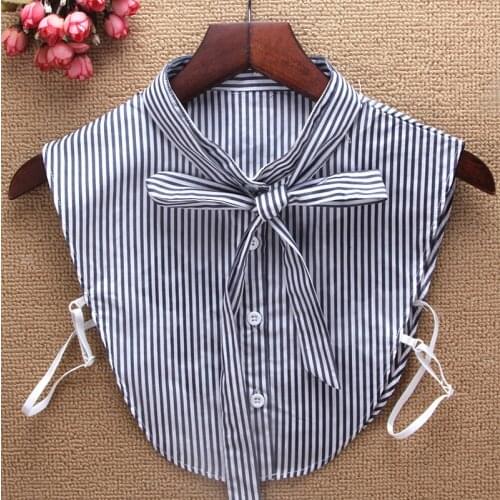 Linbaiway Women Stripes Stand Fake Collar Detachable Button Down False Collar Removable Half Shirt Blouse Decor Accessories