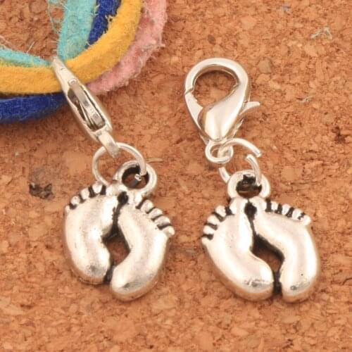 Small Feet Lobster Claw Clasp Charm Beads 26.7x9mm 28PCS zinc alloy Jewelry DIY C558