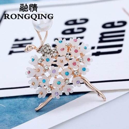 RONGQING 12pcs/lot Fashion dancing ballet girl Flowers brooch For Women jewelry broochs wholesale for mom wife girl friend