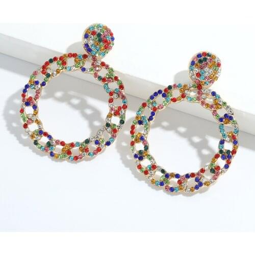 Dvacaman Fashion New Statement Round Metal Colorful Crystal Drop Earrings High Quality Rhinestone Jewelry Accessories for Women