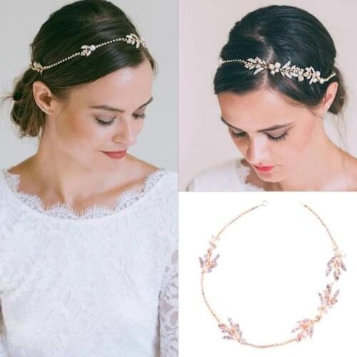 Vintage Handmade Luxury Crystal Wedding Headpiece Gold Leaf Rhinestone Bridal Headband For Women Hair Jewelry