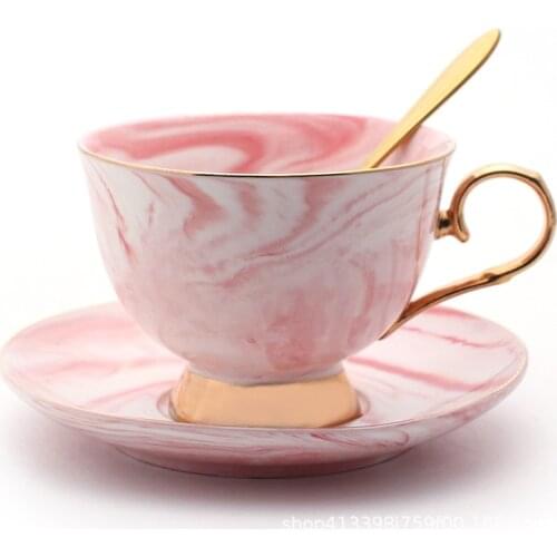 Marbled Phnom Penh Ceramic Coffee Cup and Saucer Set with Spoon, Handle, and Tray Afternoon Flower Tea Set Coffee Cups