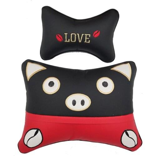 Cartoon/pig/cat Car Neck Pillows PU Leather Auto Car Necks Rest Headrest Cushion support Pillow Car Interior Accessories