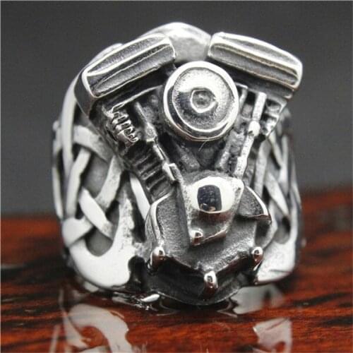 Newest 316L Stainless Steel Biker Engine Ring Mens Ring Band Party Cool Engine Ring