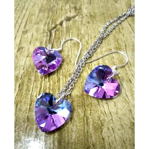 New Promotional Crystal Jewelry Set Ocean Heart Necklace + Earrings Set Bridal Jewelry Wholesale