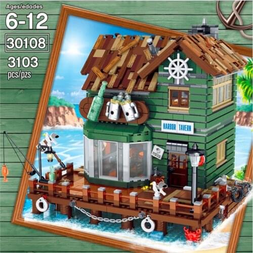 UrGe 30108 New Product MOC Fishermans Hut Sea Dessert House Small Particles Assembling Toy Modular Building Blocks