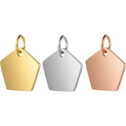 Wholesale 30pc/lot DIY Glossy Geometric Pentagon Stainless Steel Charms Pendant Jewelry Components Girls Women Making Jewelry