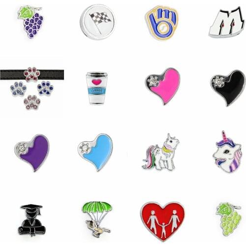 20pcs/lot Internal Dia 8mm Slide Charm Grape Doctor Pawprint Heart Rhinestone DIY Accessories fit 8mm wide belt pet collar