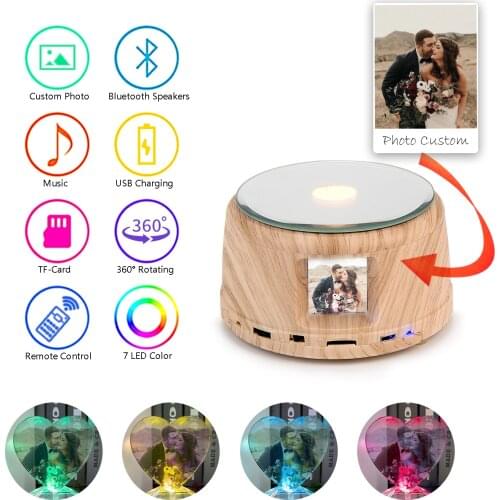 Personalized Picture Display Base Bluetooth Speaker Wooden Base Music Swivel Display for 3D Laser Crystal Glass