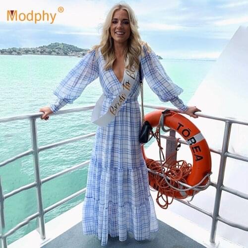 Fashion Plaid Printed Long Dress Sexy Women V-neck Long Sleeve Belt Casual Party Holiday Dress Female Clothing 2020 Autumn New