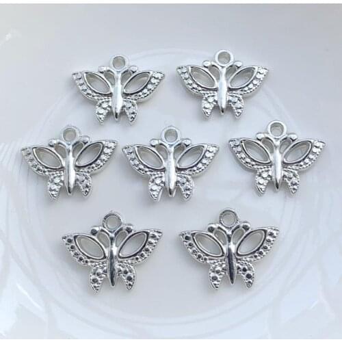 Silver-plated butterfly flat back pendant holiday gifts ornaments Diy jewelry making materials resin handicrafts 50pcs/lot