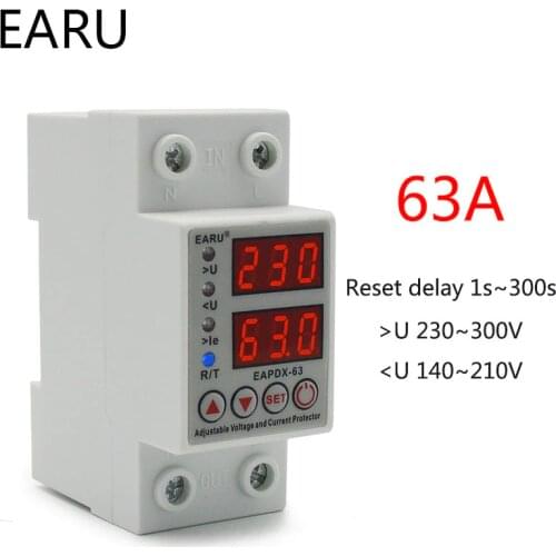 63A 230V Adjustable Over Voltage And Under Voltage Protective Device Protector Relay Over Current Protection Voltmeter Ammeter