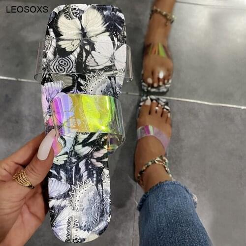 Large Size Sandals Women Summer New 2021 Flat Top Flat Bottom Fashion Sequins Casual Beach One-word Slippers