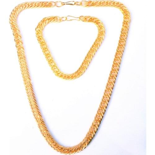 Silver/Gold plated Cuban Chain clasp necklace bracelet Sets 43CM,7MM