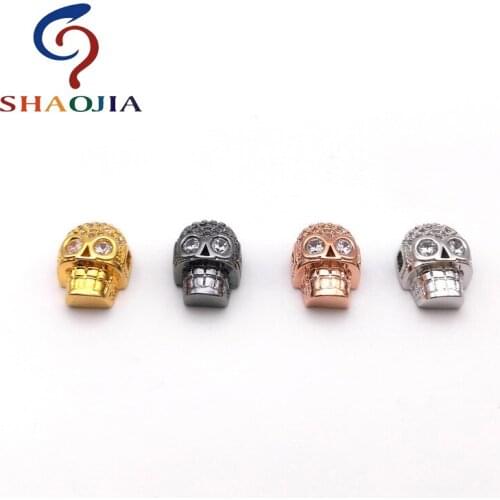 SHAOJIA Micro Zircon Making DIY Bracelet Accessories Skeleton Brass Beads 4 Color Black/Silver-color/Gold-color/Rose Gold-color