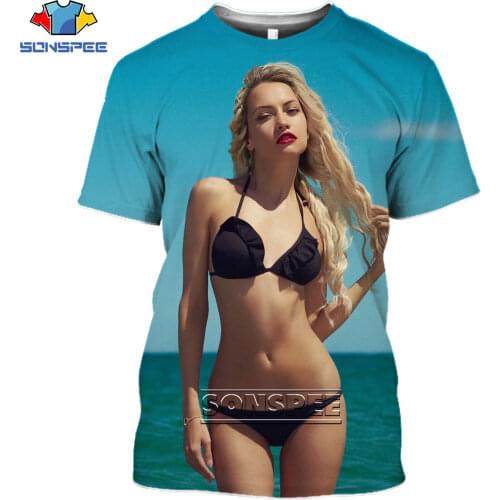 SONSPEE 3D Sexy Beauty Bikini Print T-shirt Summer Fitness Beach Otaku European And American Loose Printed Clothing