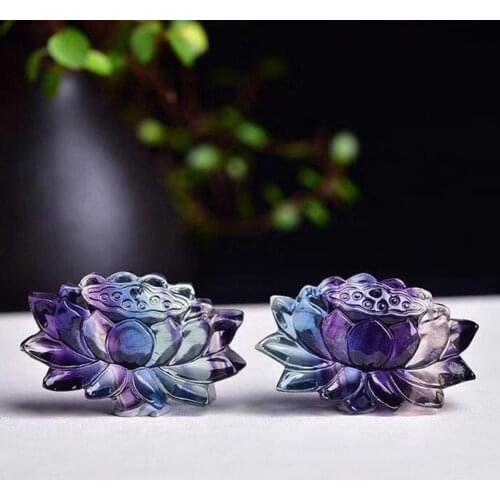 Lotus Shape Hand-carved Natural Stones Fluorite Stylish Necklace Jewelry Stones for Girl DIY Handmade Jewelry Accessories