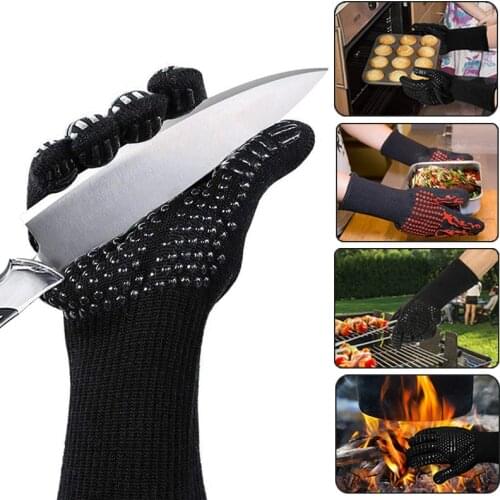 Heat Resistant Silicone BBQ Gloves Grilling Cooking Baking Oven Gloves Barbecue Grill Kitchen Mitts Hand Protect Gloves BBQ Tool