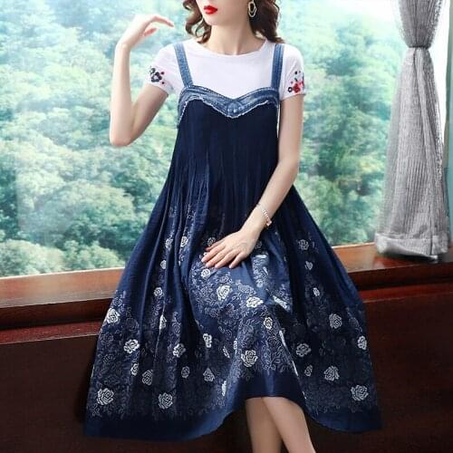 TIYIHAILEY Free Shipping 2021 New Fashion Summer Vintage Long Mid-calf Dress Embroidery Women Strap Sleeveless A-line Dresses