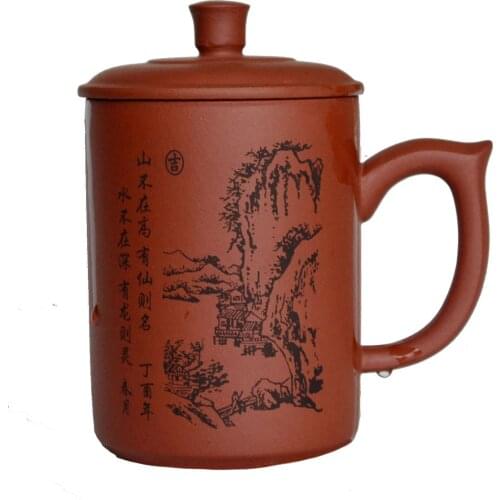 Yixing teacups 500ml Zisha mugs traditional Chinese tea set cover cups with handle handmade Painting landscape