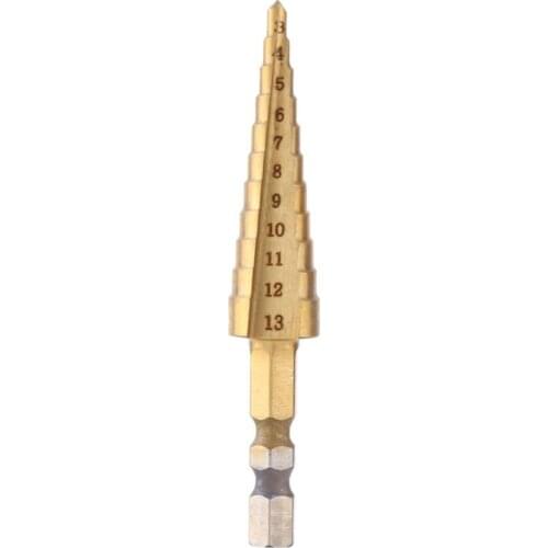 1PC 3-13mm HSS Hex Shank Step Cone Quick-change Drill Bit Titanium Coated Hole Cutter