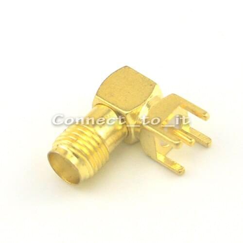 100 pieces/lot) PCB mount SMA female jack right angle goldplated nickelplated coaxial RF connector adapter