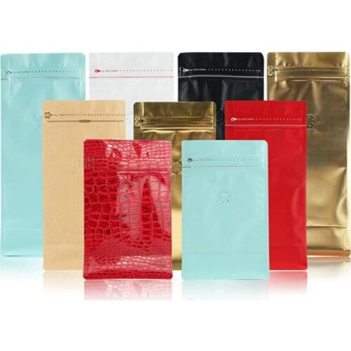 100pcs Eight side sealing kraft paper aluminum foil bag one-way valve side zipper coffee food tea packaging bags