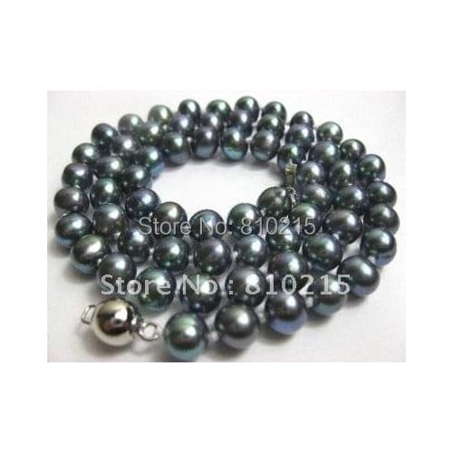 18''inch Pearl Necklace AA 8.5MM-9.5MM Black Color Genuine Freshwater Pearl Necklace Fashion Womans Jewellery New Free Shipping
