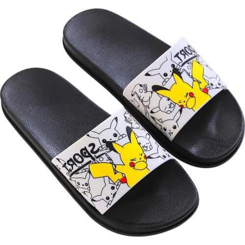 2021 New Pokemon Pikachu Adult Slippers Soft Slippers PU Family Bathroom Non-slip Casual Boys Girls Beach Holiday Fashion Summer