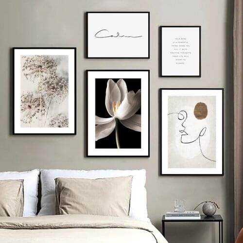 Abstract Woman Line Poster Wall Art Flower Quotes Modern Paintings on Canvas Print Nordic Style Living Room Decoration Picture